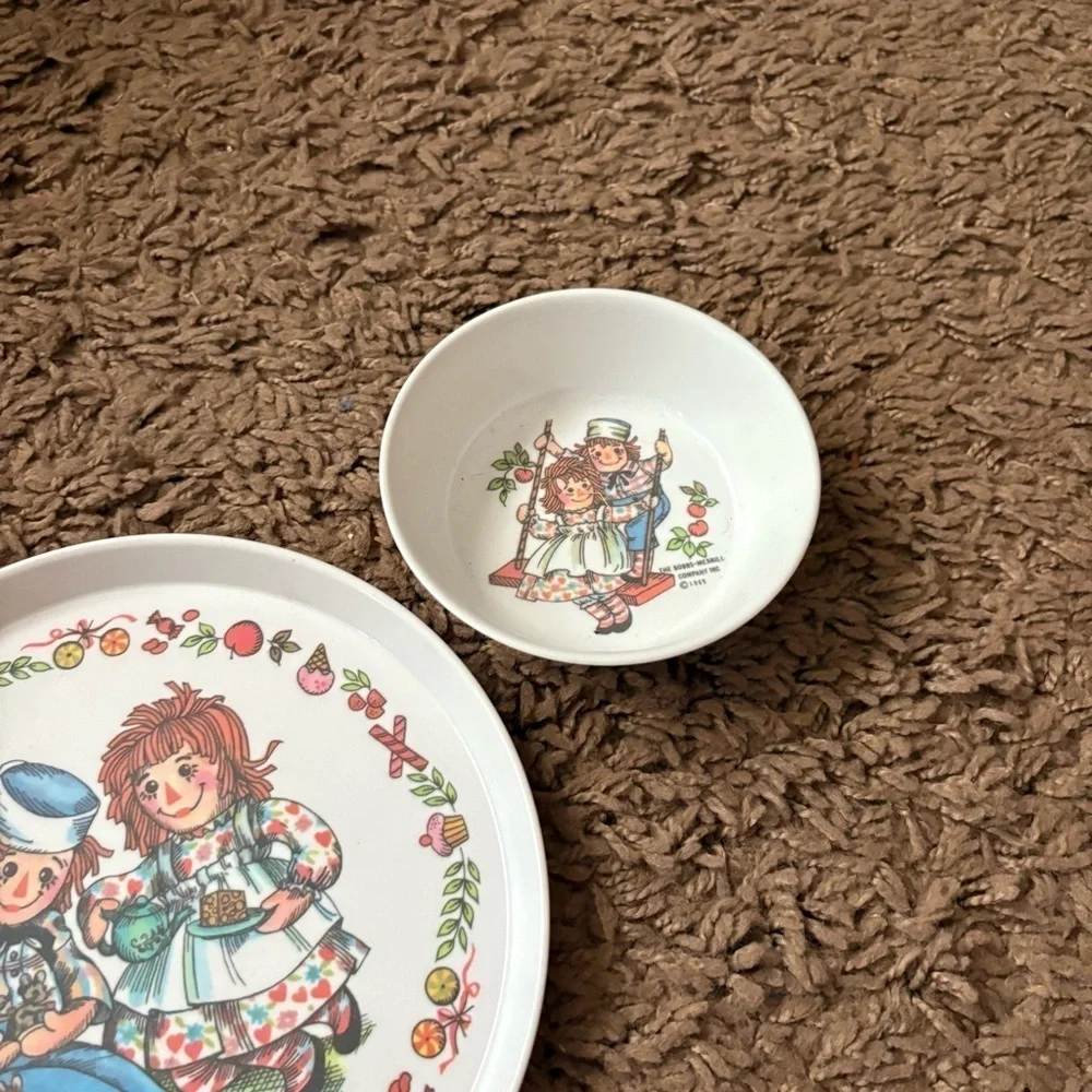 Vintage 1969 Raggedy Ann & Andy Plate Set Oneida Deluxe Bowl Kids